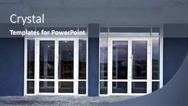  Presentation with modern building - Audience pleasing PPT layouts consisting of glass-doors-of-entrance backdrop and a ocean colored foreground