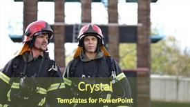 Presentation with firefighters - PPT layouts featuring glass fire potection - two firefighters in equipment background and a tawny brown colored foreground