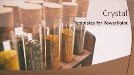  Presentation with flasks - Colorful presentation design enhanced with glass flasks with different type of spices on the kitchen table backdrop and a coral colored foreground