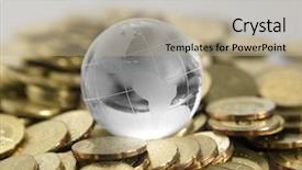  Presentation with globe - Slide deck enhanced with glass globe and gold coins background and a mint green colored foreground