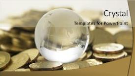  Presentation with globe - Audience pleasing PPT theme consisting of glass globe and gold coins backdrop and a soft green colored foreground