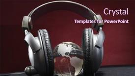  Presentation with globe - Beautiful PPT layouts featuring glass-globe-and-headphones backdrop and a  colored foreground