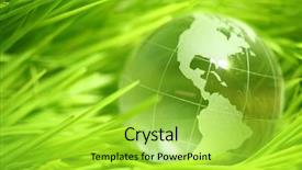  Presentation with green planet - Cool new slides with glass globe in green leaves backdrop and a yellow colored foreground