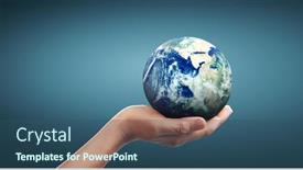  Presentation with hand saving - Audience pleasing slides consisting of glass-globe-in-hand-energy backdrop and a ocean colored foreground