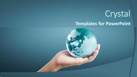  Presentation with hand saving - Theme with glass-globe-in-hand-energy background and a ocean colored foreground