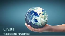  Presentation with hand saving - Theme with glass-globe-in-hand-energy background and a ocean colored foreground