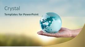  Presentation with hand saving - PPT layouts featuring glass-globe-in-hand-energy background and a light blue colored foreground