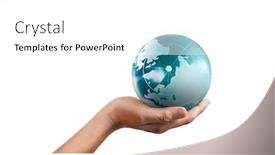  Presentation with hand saving - Colorful presentation design enhanced with glass-globe-in-hand-energy backdrop and a white colored foreground