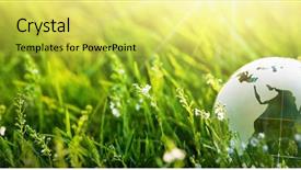  Presentation with green planet - Presentation design with glass globe in the grass background and a yellow colored foreground