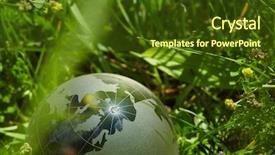  Presentation with green globe latitude lines - Slide set having glass globe in the grass background and a  colored foreground