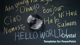  Presentation with chinese language - Slide set having glass globe with many language background and a tawny brown colored foreground