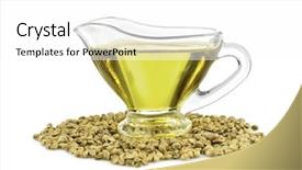  Presentation with hemp oil - Beautiful PPT layouts featuring glass gravy boat with hemp backdrop and a white colored foreground