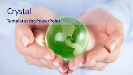  Presentation with green glass - Presentation theme consisting of glass green globe in hands background and a sky blue colored foreground