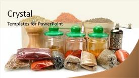  Presentation with spices - PPT theme enhanced with glass grinding - collection dry spices isolated background and a lemonade colored foreground
