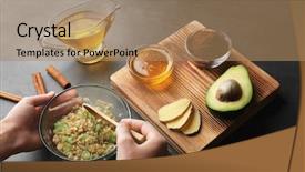  Presentation with natural ingredients - Beautiful slides featuring glass grinding - female hands making nourishing facial backdrop and a coral colored foreground