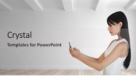  Presentation with composite - PPT layouts having glass half empty - digital composite of business woman background and a light gray colored foreground