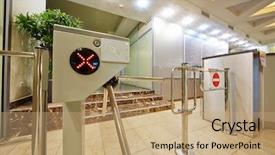  Presentation with building - Slides having glass half empty - entrance at building equipped background and a coral colored foreground