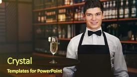  Presentation with catering waiter food event service - PPT layouts consisting of glass industry - male waiter holding tray background and a tawny brown colored foreground