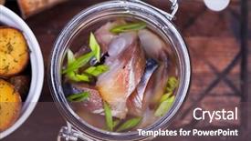  Presentation with vodka - PPT theme enhanced with glass jar - snack under vodka background and a violet colored foreground