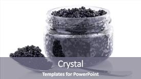  Presentation with caviar - Slides consisting of glass jar and spoon of black caviar isolated on white background and a gray colored foreground