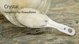  Presentation with coconut oil - PPT layouts having glass jar coconut cooking oil background and a mint green colored foreground