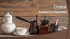 Presentation with beans - PPT layouts featuring glass jar coffee grinder background and a coral colored foreground
