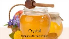 Presentation with glass half full - PPT theme featuring glass jar full of honey background and a gold colored foreground