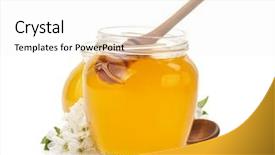  Presentation with glass half full - Colorful theme enhanced with glass jar full of honey backdrop and a white colored foreground