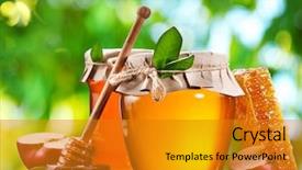  Presentation with honey - Slide set featuring glass jar full of honey background and a gold colored foreground