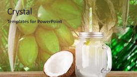  Presentation with coconut fruit - Slide deck consisting of glass jar of coconut water background and a gold colored foreground