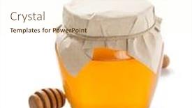  Presentation with honey - Presentation theme enhanced with glass jar of honey isolated on white background background and a cream colored foreground