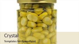  Presentation with broad - Colorful slide deck enhanced with jar with cooked broad bean backdrop and a yellow colored foreground