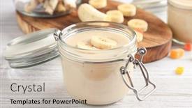  Presentation with smoothie - Slide deck consisting of glass-jar-with-delicious-banana background and a soft green colored foreground