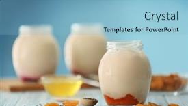  Presentation with yogurt - Cool new PPT theme with glass-jar-with-delicious-yogurt backdrop and a light blue colored foreground