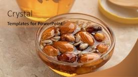  Presentation with seed - Presentation theme having glass-jar-with-honey-nuts background and a gold colored foreground