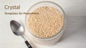  Presentation with quinoa - Presentation theme consisting of glass jar with quinoa seeds on wooden table background and a lemonade colored foreground