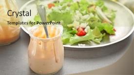  Presentation with salad dressing - Cool new slide deck with glass jar with ranch salad backdrop and a yellow colored foreground