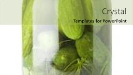  Presentation with cucumbers - PPT layouts having glass jar with salted cucumbers isolated on white background background and a yellow colored foreground