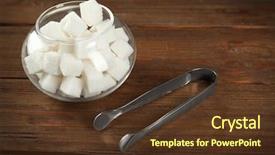  Presentation with sugar - Theme featuring glass jar with sugar cubes background and a tawny brown colored foreground