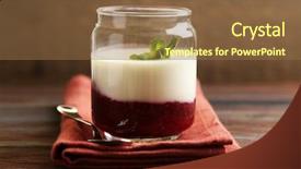  Presentation with dessert - Slide deck enhanced with glass jar with tasty panna cotta dessert on plate on wooden table background and a coral colored foreground