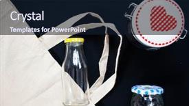  Presentation with eco soap - Presentation design enhanced with eco soap - cotton bags and glass jars background and a wine colored foreground