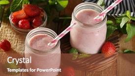  Presentation with milkshake - Colorful presentation theme enhanced with glass jars with delicious strawberry milkshake napkin and berries on wooden table backdrop and a red colored foreground