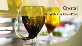  Presentation with cooking oil - Slide set with glass jug with extra vergin background and a yellow colored foreground