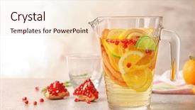  Presentation with citrus - Slide set with glass jug with refreshing citrus fruits cocktail on light background background and a lemonade colored foreground