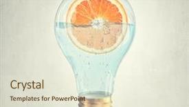  Presentation with fruit water - Colorful PPT theme enhanced with glass lightbulb filled with water and half of orange fruit backdrop and a sky blue colored foreground