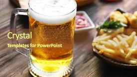  Presentation with dark vintage wood table texture - Colorful theme enhanced with glass mug of light beer backdrop and a  colored foreground