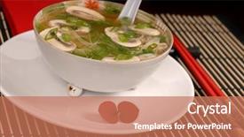  Presentation with asian noodle soup - Cool new theme with blue glass bottle on white satin fabric backdrop and a gray colored foreground