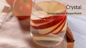  Presentation with cider - PPT theme with glass of apple cider with fruits and cinnamon on table close up background and a coral colored foreground