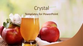  Presentation with juice - Slide deck having glass of apple juice and apples on wooden table on nature background background and a soft green colored foreground