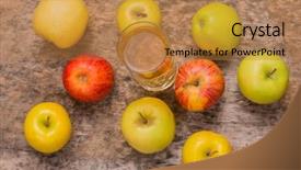  Presentation with juice - Amazing theme having glass of apple juice and a apples on a old wooden background backdrop and a coral colored foreground